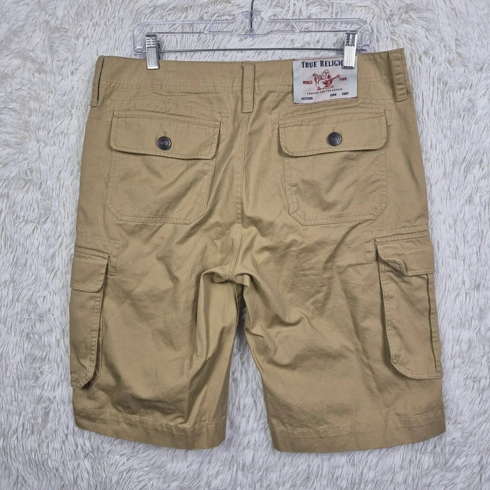 True Religion Mens Tan Khaki‎ Cotton Cargo Shorts Size 32 G3L9Z8VX02340